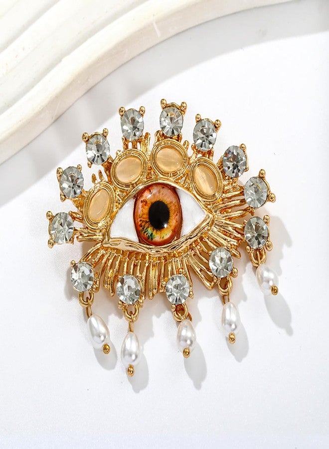 MXUHUI Evil Eye Brooch Fashion Unique Elegant Rhinestone Vintage Lucky Charms Eye Brooch Enamel Tassel Pearl Pin Clothing Jewelry Clothing Backpack Jacket Hat Decoration DIY (Yellow) - Image 2